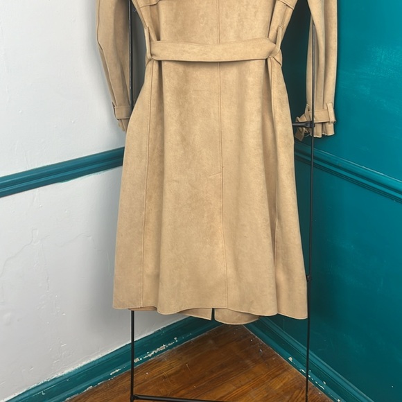 Zara Faux Suede Camel Wrap Slightly Oversized Trench Coat Sz XS NWOT - Picture 7 of 8